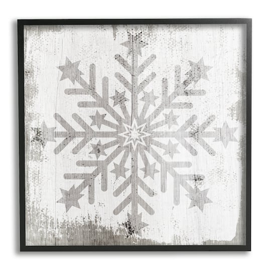 Stupell Industries Winter Snowflake Weathered Pattern Framed Giclee Art
